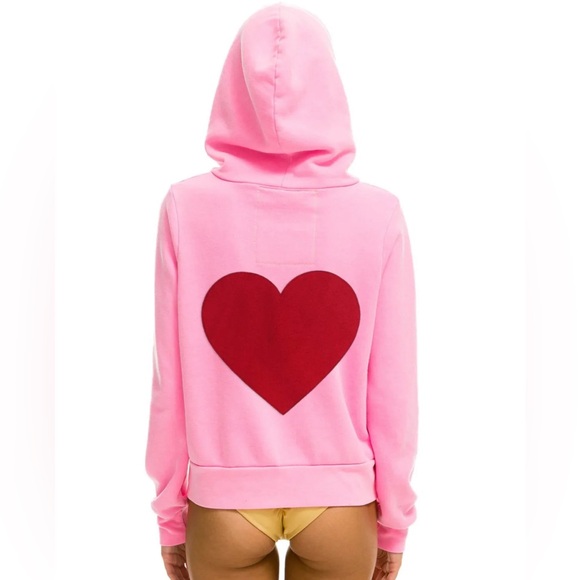AVIATOR NATION HEART UNISEX STITCH ZIP HOODIE -NEON PINK size small rare unisex - Picture 1 of 14